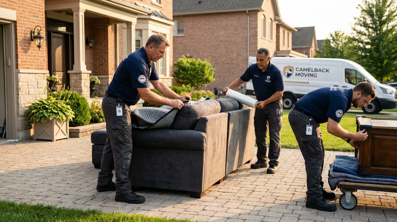Large estate moving crew wrapping furniture in Marietta, OH