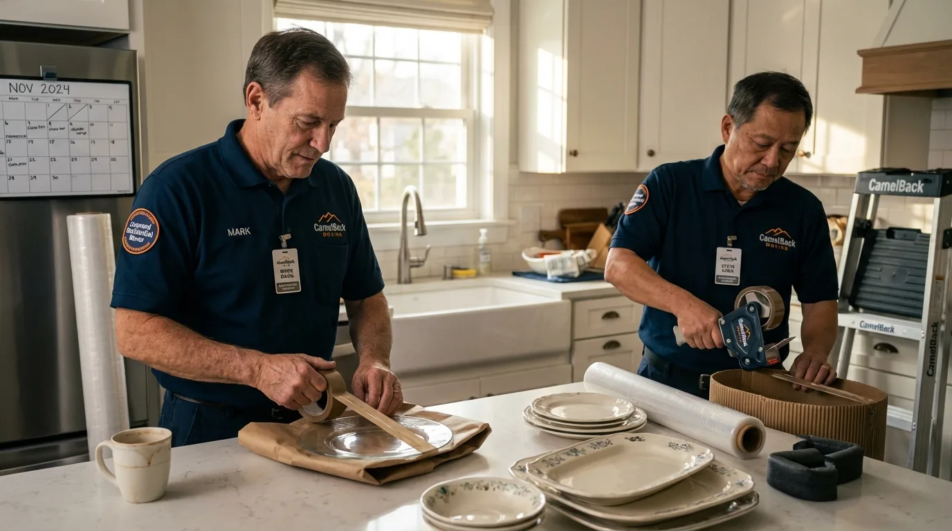 Professional crew packing kitchen dishware in Marietta, OH